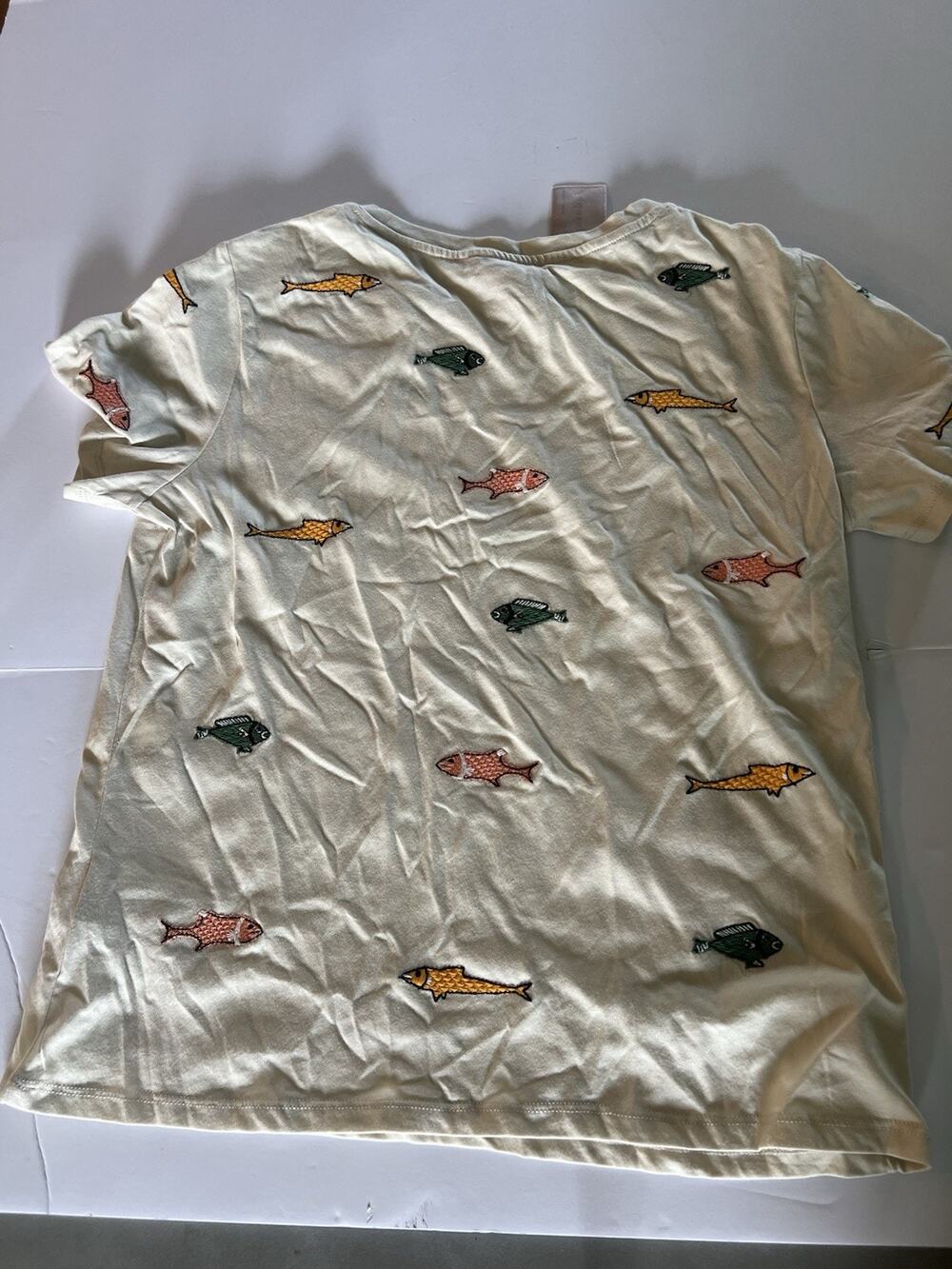 Philosophy Fish Shirt White NWT Embroidered Short Sleeve Medium